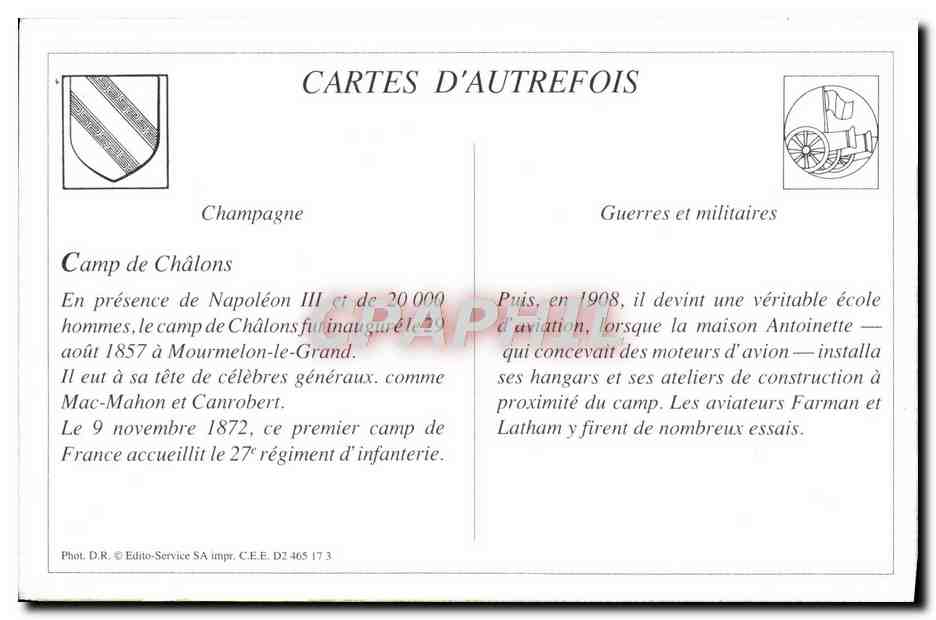 Camp de Châlons — Un Coin de Campement — Librairie Militaire Gondry, Mourmelon — Rückseite