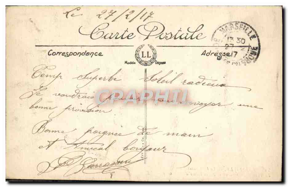 CPA Marseille Le fort St Jean Le pont transbordeur et Notre Dame de la Garde Bateau  — Verso