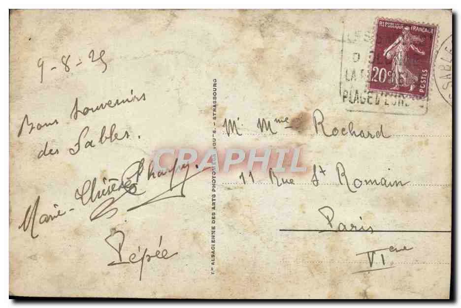 Tarjeta postal antigua Les Sables D'Olonne El Remblai y la Playa — Reverso