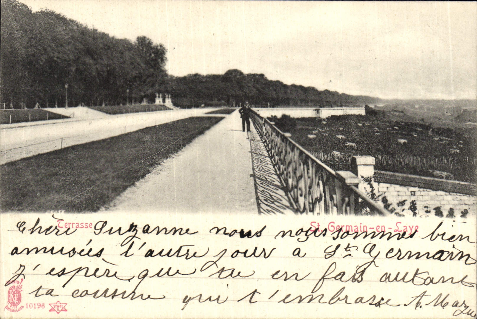 Terrasse de St-Germain-en-Laye — vue du parc avec un promeneur — éditeur Terrasse, n° 10196 - Anverso
