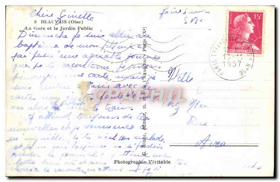 CPA Beauvais La Gare et le Jardin Public — Verso