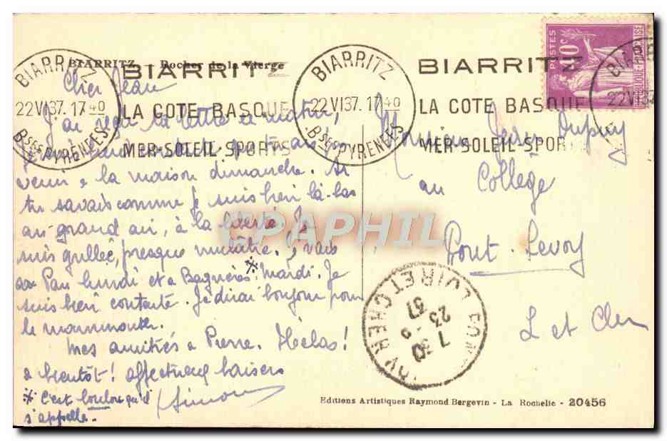CPA Biarritz Rocher de la vierge  — Rückseite