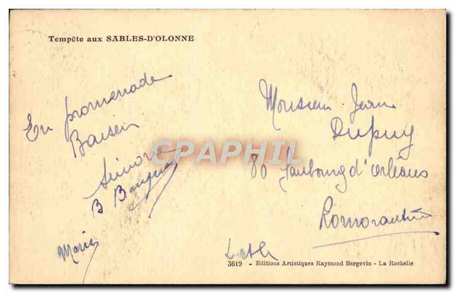 Sturm bei SABLES-D'OLONNE — Éditions Artistiques Raymond Bergevin — n° 3619 — Rückseite