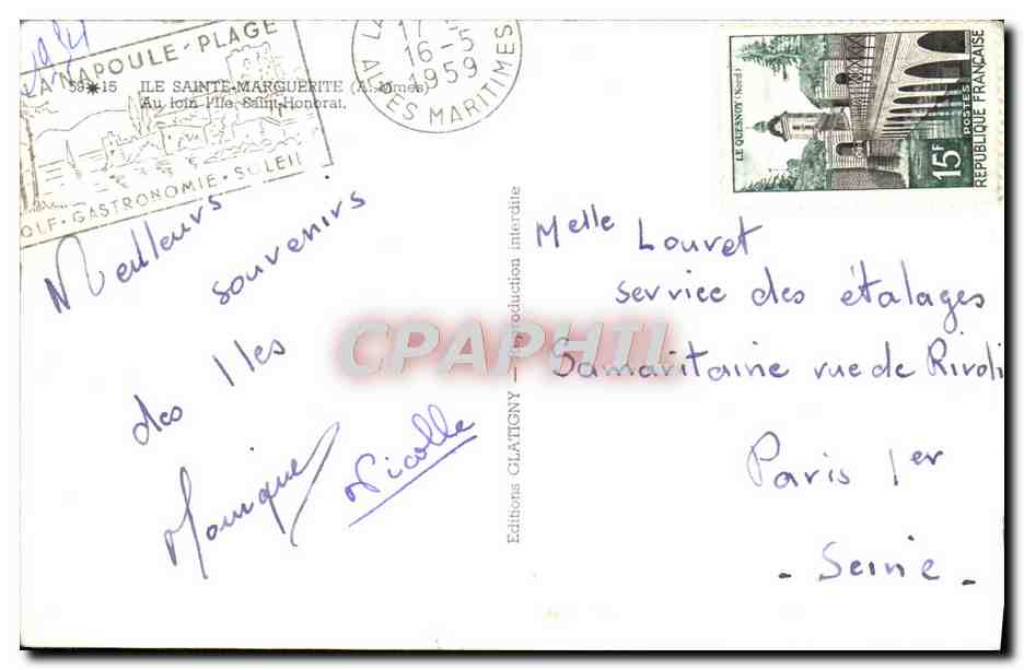 CPM Ile Saint Marguerite Au Loin Ile Saint Honorat — Rückseite