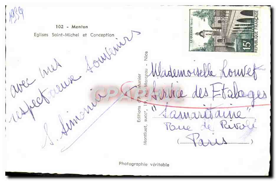 CPM Menton Eglise Saint Michel et Conception — Verso