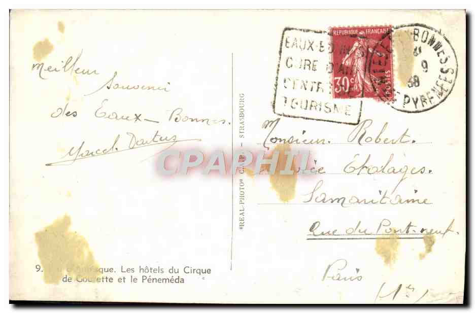 CPM Les Hotels du Cirque de Gourette et le Penemeda — Verso