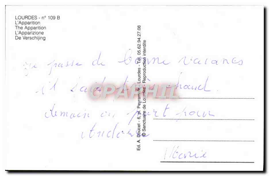 Lourdes — Apparition de la Vierge — Ed. A. Décocet, n° 109 B — Rückseite