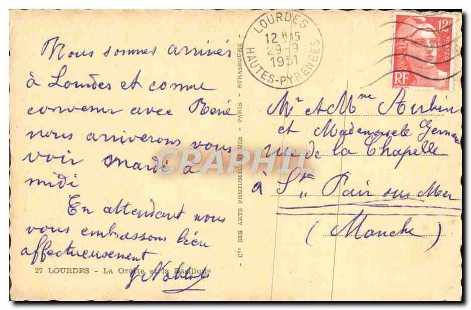 CPA Lourdes La Grotte Et La Basilique — Verso