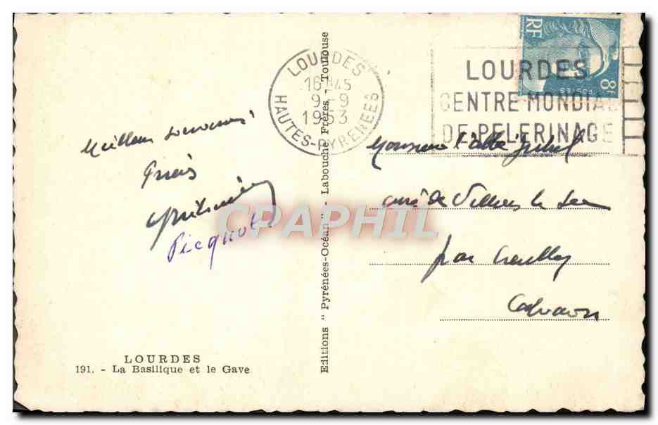 CPM Lourdes La Basilique Et Le Gave — Verso