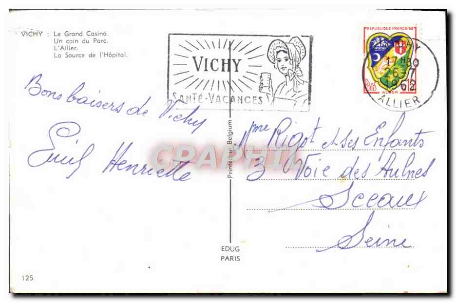 CPM Vichy Le Grand Casino Un coin du parc L'Allier La source de l'hopital — Verso