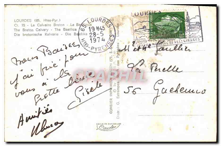 CPM Lourdes Le Calvaire Breton La Basilique — Verso