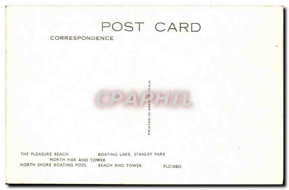 CPM Blackpool The pleasure Beach Botaing lake Stanley park — Rückseite