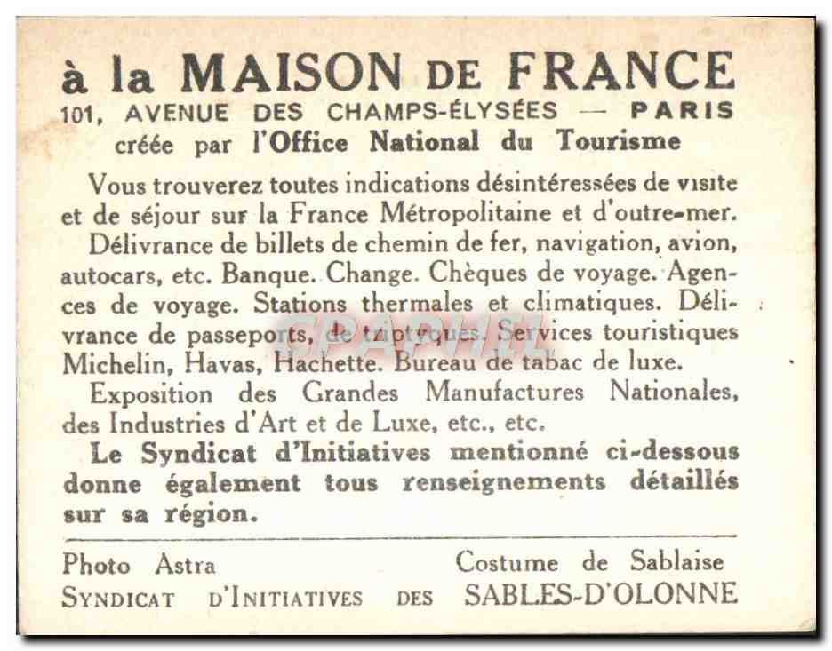 Image a la maison de France Les Sables D'Olonne  — Rückseite