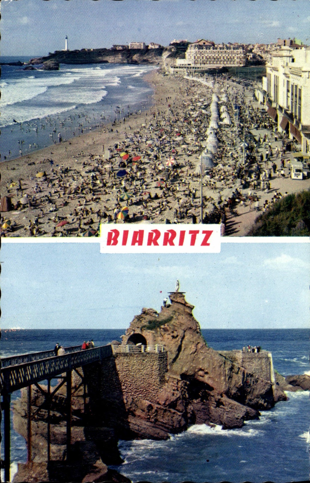 CPM Biarritz La plage Le rocher de la vierge 