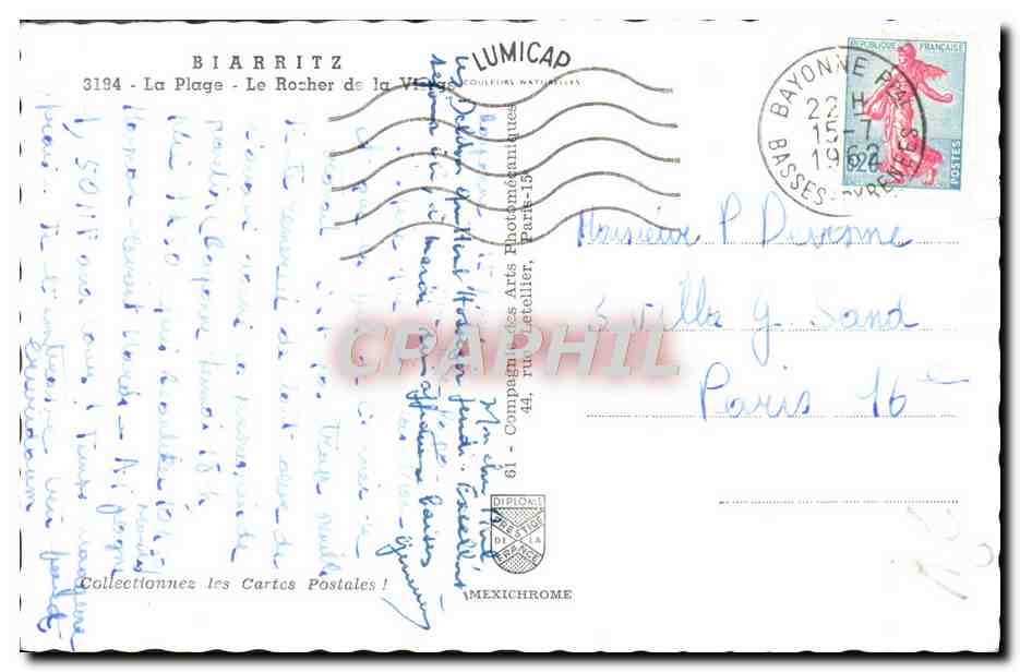 CPM Biarritz La plage Le rocher de la vierge  — Rückseite