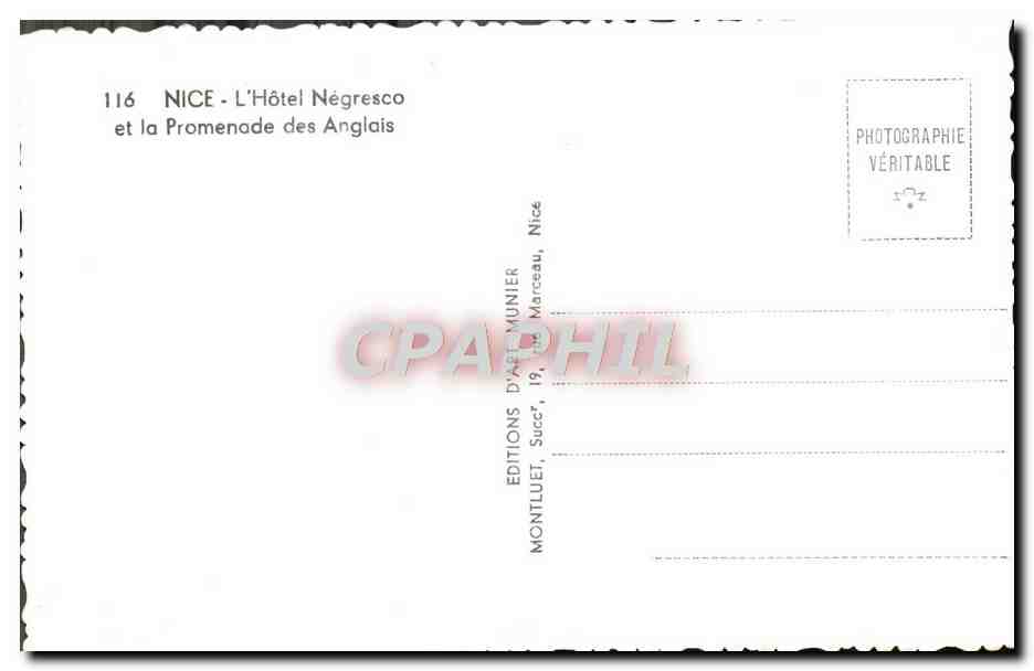 CPM Nice l'Hotel Negresco Et La Promenade Des Anglais — Rückseite