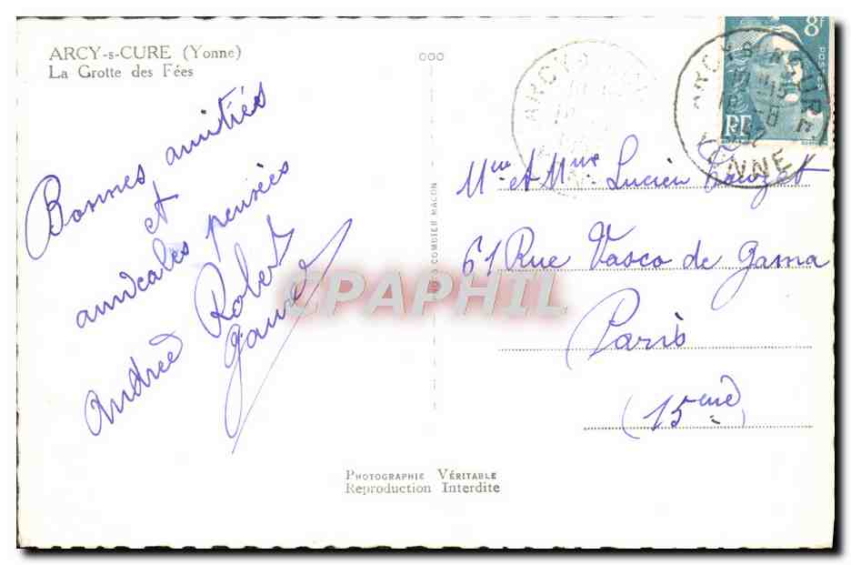 CPM Arcy S Crue La Grotte Des Fees — Verso