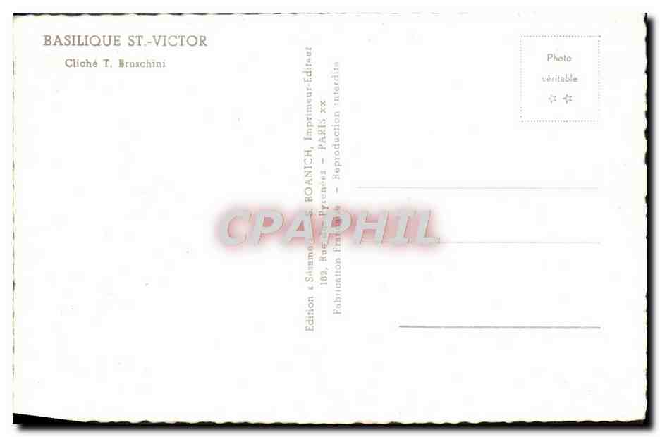 CPM Basilique St Victor Marseille — Verso