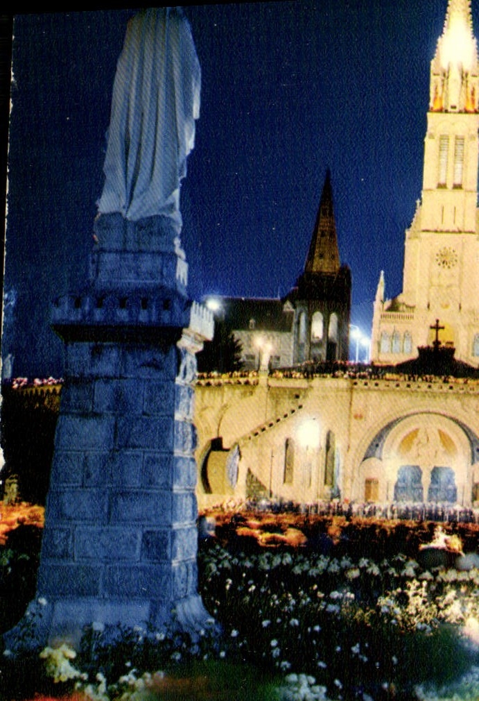 CPM Lourdes La Basilique La Nuit Et La Vierge Couronnee