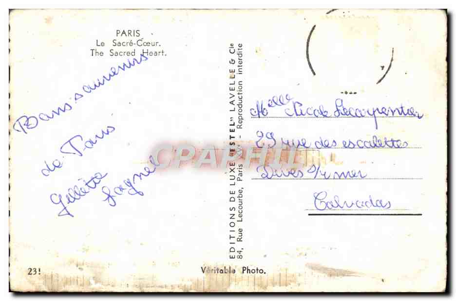 CPM Paris Le Sacre Coeur — Rückseite