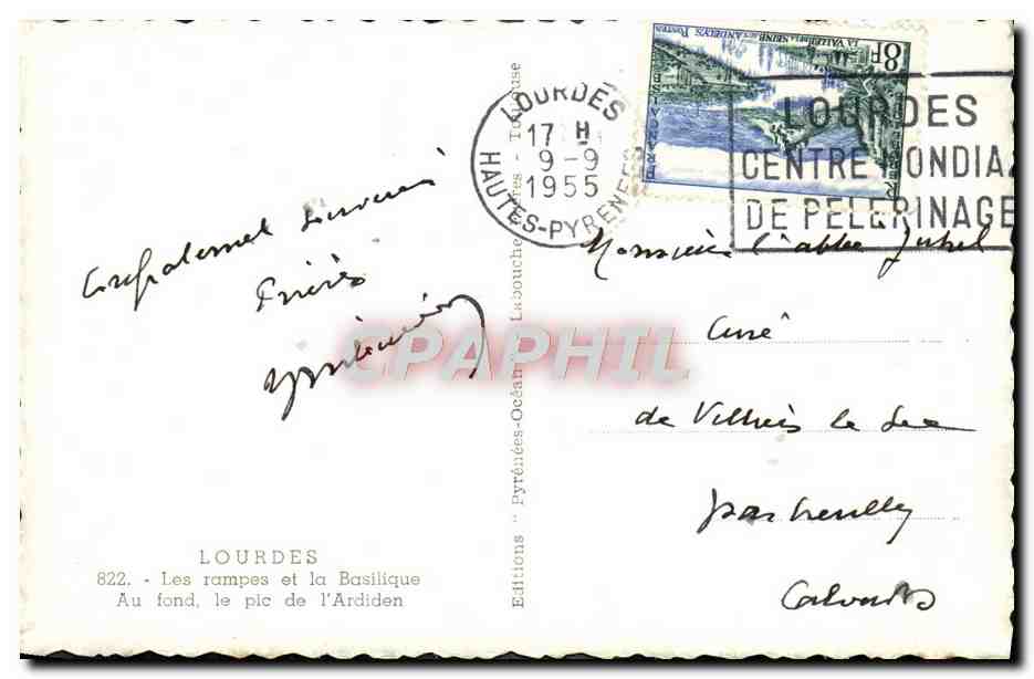 CPM Lourdes Les Rampes Et La Basilique Le pic de l'Ardiden — Verso