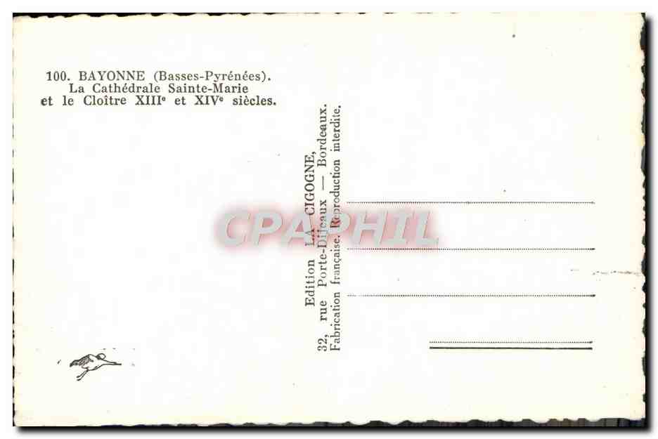 CPM Bayonne La Cathedrale Sainte Marie Et Le Cloitre — Verso