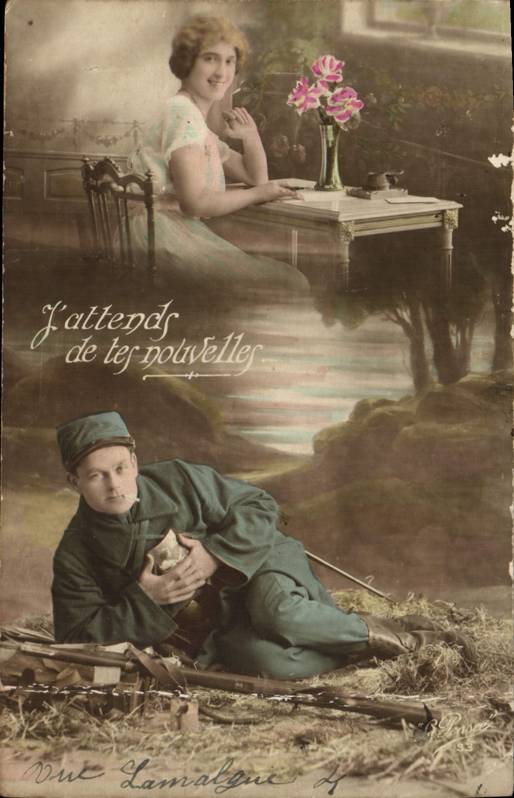 CPA J'attends De Tes Nouvelles Femme Soldat Militaria