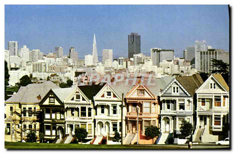 Victorien de San Francisco — vue avec gratte-ciel — éditeur Muir Woods Inn, Mill Valley, CA