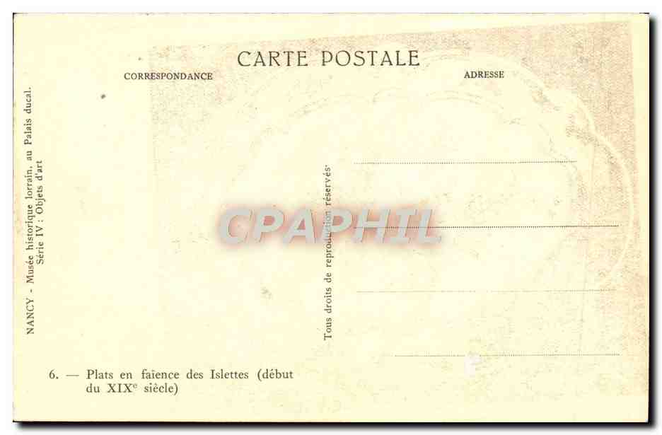 CPA Nancy Musee Historique Lorrain Au Palais Ducal Plates en faience des Islettes  — Verso