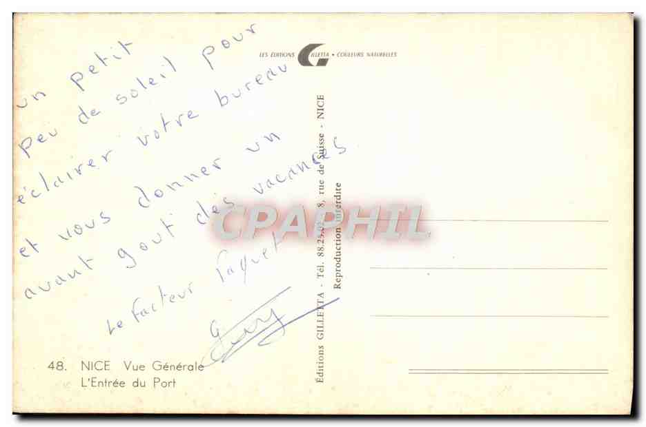 Nice — Vue Générale de l'Entrée du Port — Éditions Gilletta — Verso