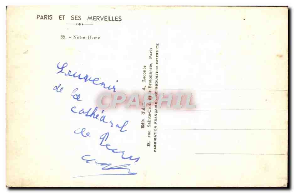 CPM Paris Et Ses Merveilles Notre Dame — Rückseite