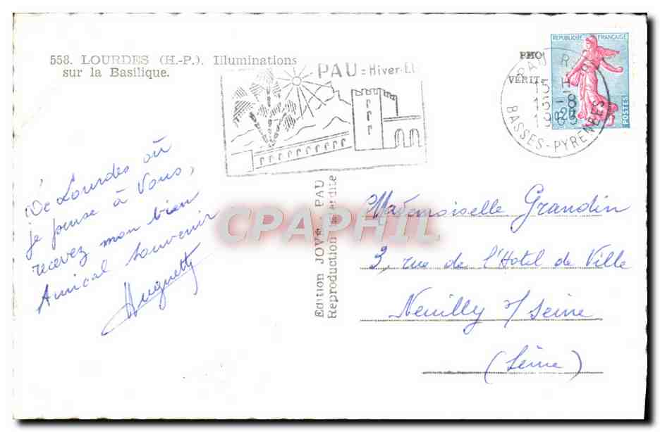 CPM Lourdes Illuminations Sur La Basilique — Verso