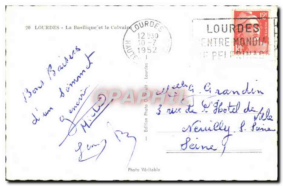 CPM Lourdes La Basilique Et Le Calvaire — Verso