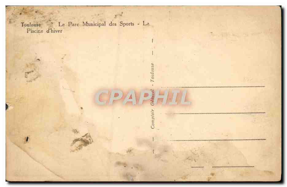 Tarjeta postal antigua Toulouse El Parque Municipal de Deportes La Piscina de Invierno — Reverso