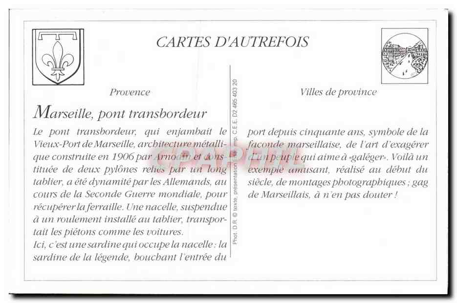 Marseille, pont transbordeur — éditeur C.E.E. n° 485.403.20 — Reverso
