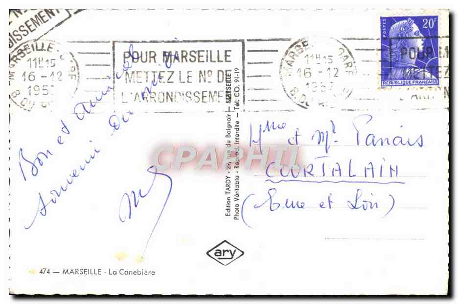 CPM Marseille La Canebiere — Verso