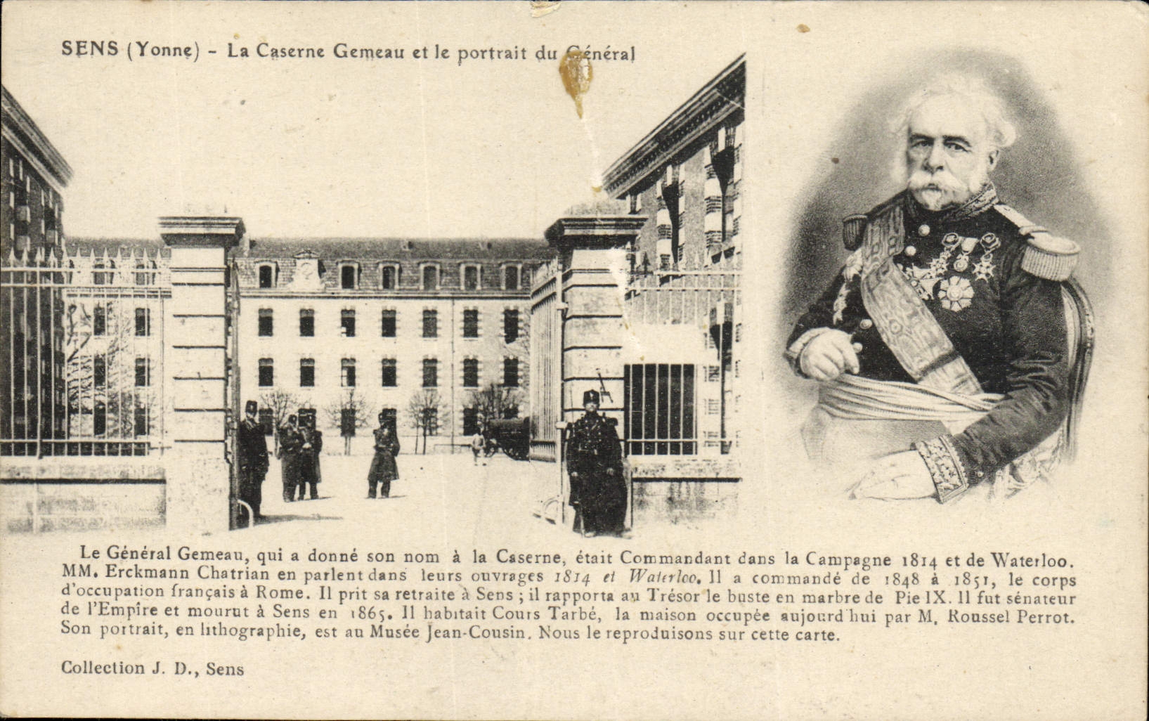 CPA Sens La Caserne Gemeau et la Portait du General Militaria
