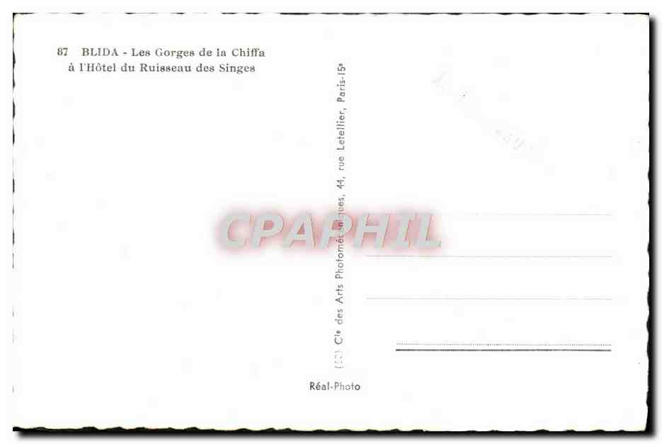 CPM Blida Les Gorges De La Chiffa a L'Hotel Du Ruissau des Singes  — Rückseite