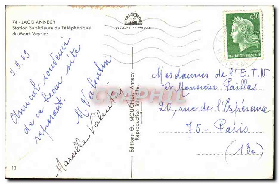 Lac d'Annecy — Station Supérieure du Téléphérique du Mont Veyrier — Éditions G. Mouchet — Reverso