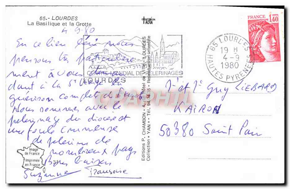 CPM Lourdes La Basilique et la Grotte — Verso