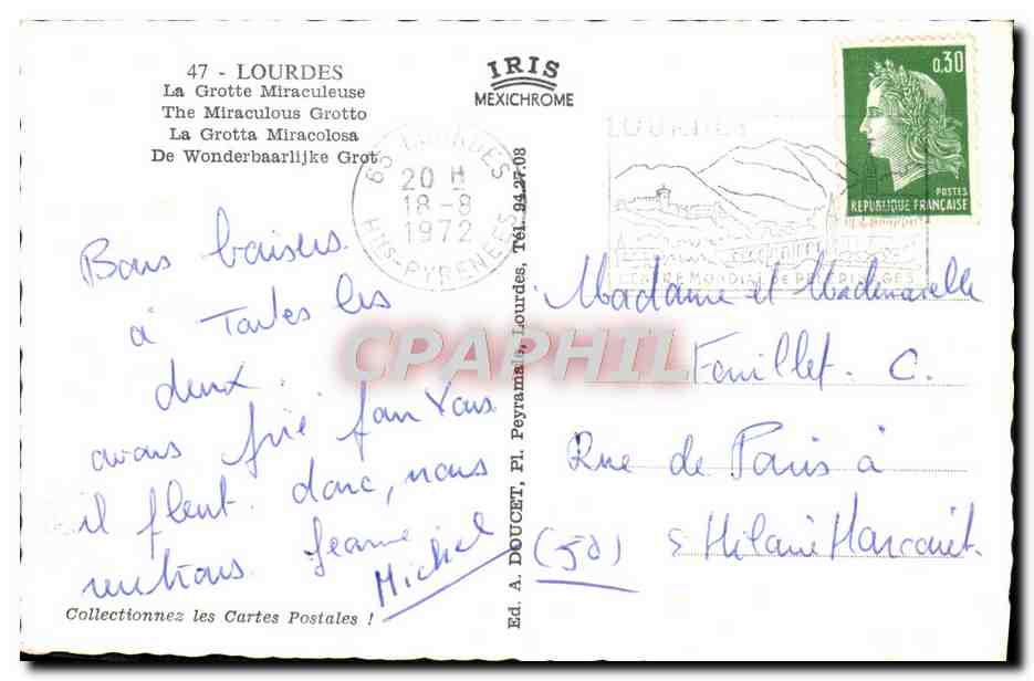 CPM Lourdes La Grotte Miraculeuse — Verso