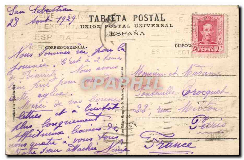 CPA San Sebastian Lglesia de Sants Maria — Verso