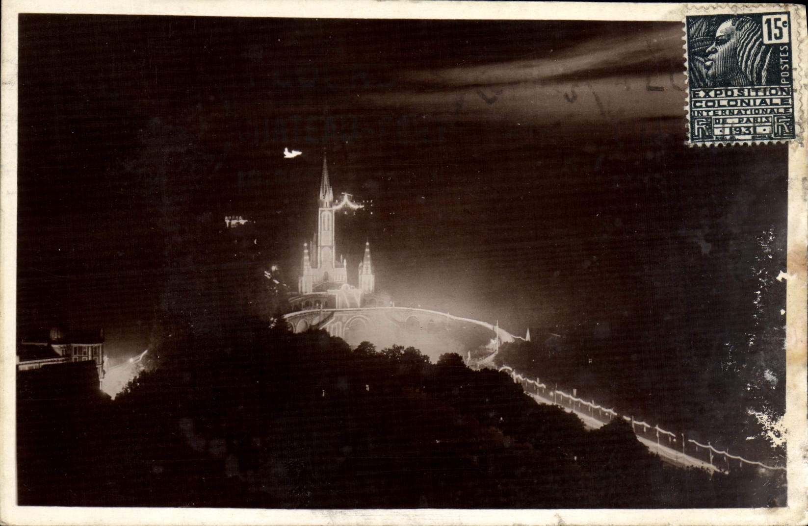 CPA Lourdes La basilique illuminee