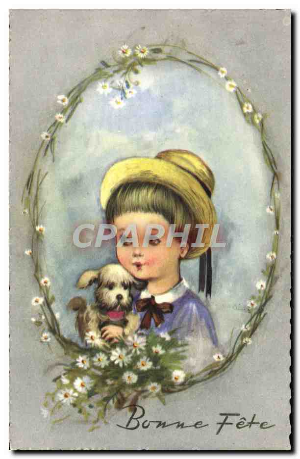CPM Bonne Fete Enfant Chien