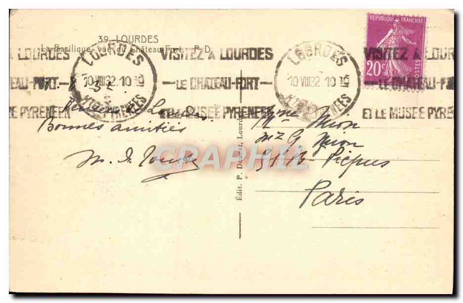CPA Lourdes La Basilique — Verso