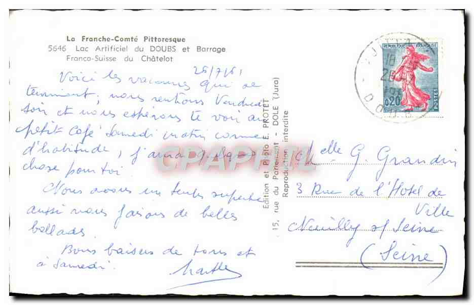 Lac Artificiel du Doubs et Barrage du Châtelot — La Franche-Comté Pittoresque — Édition E. PROTET, Dôle (Jura) — Reverso