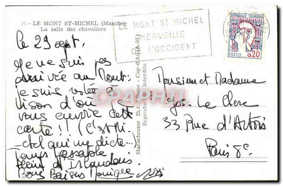 CPM Le Mont St Michel La Salle des Chevaliers — Verso