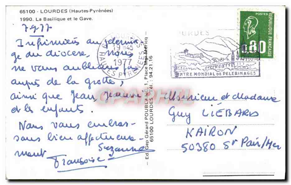 CPM Lourdes La Basilique et le Gave — Verso