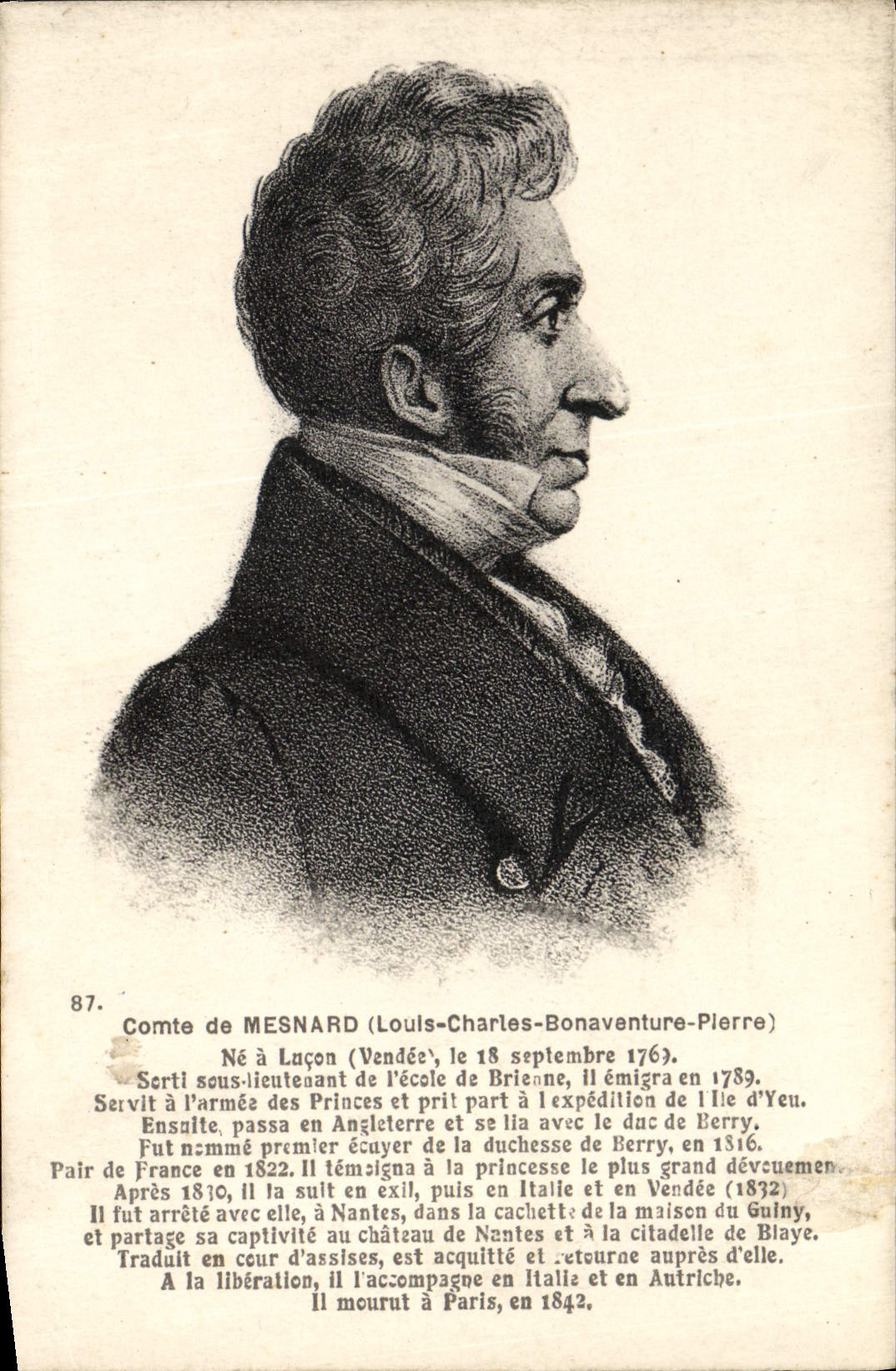 Comte de Mesnard (Louis-Charles-Bonaventure-Pierre) — portrait gravé — n°87