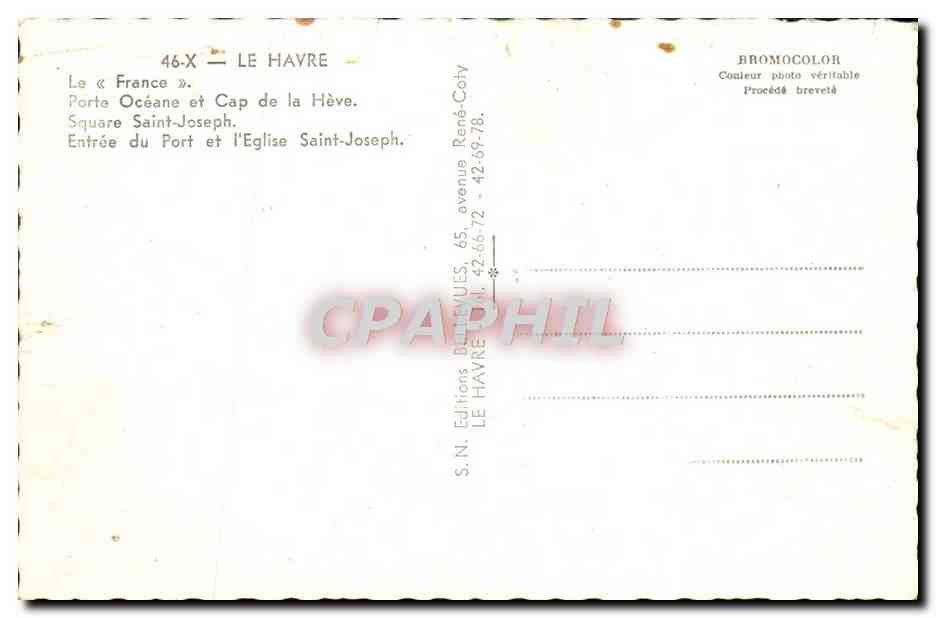 CPM Le Havre le France Porte Oceane et Cap de la Heve Square Saint Joseph Entree du Port et l'eglise Saint Joseph — Rückseite